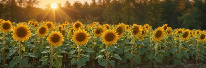 Naklejka premium Sunflowers bowing, amber hues, late season growth, yellow, rural, texture