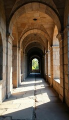 Obraz premium Ancient stone arcade, castle wall, columns, ruins, wall, weathered, stone