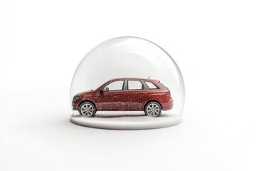 A red car in a snow globe