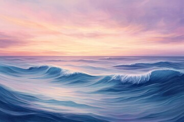 Obraz premium Serene ocean waves during a pastel sunset.