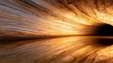 Obraz premium Serene underground cave with reflective water and illuminated rock formations creating tranquility