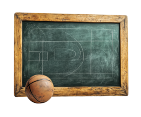 Basketball strategy board and ball sports classroom educational environment isolated on transparent background