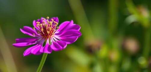 Obraz premium A vibrant purple flower blossoms atop a slender green stem, botany, green stem