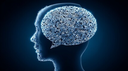 Fototapeta premium The Cogitative Mind - Abstract of a head with gears forming a thought bubble, representing ideas, innovation, and intelligence