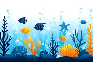 Vibrant Ocean Life Underwater Scene - An illustration of a colorful coral reef teeming with life, symbolizing marine biodiversity, ocean health, underwater beauty, vibrant ecosystems