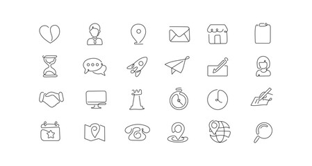 Minimal One-Line Contact Icons. Business Communication, Support, and Location Symbol Set. Editable Stroke Icons.