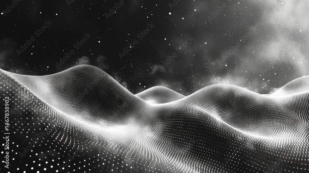 Poster abstract picture micro particle in geometric shape represent data flow. vivid flowing object with hi