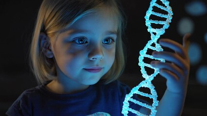 4k video of a child holding a DNA strand. - Powered by Adobe