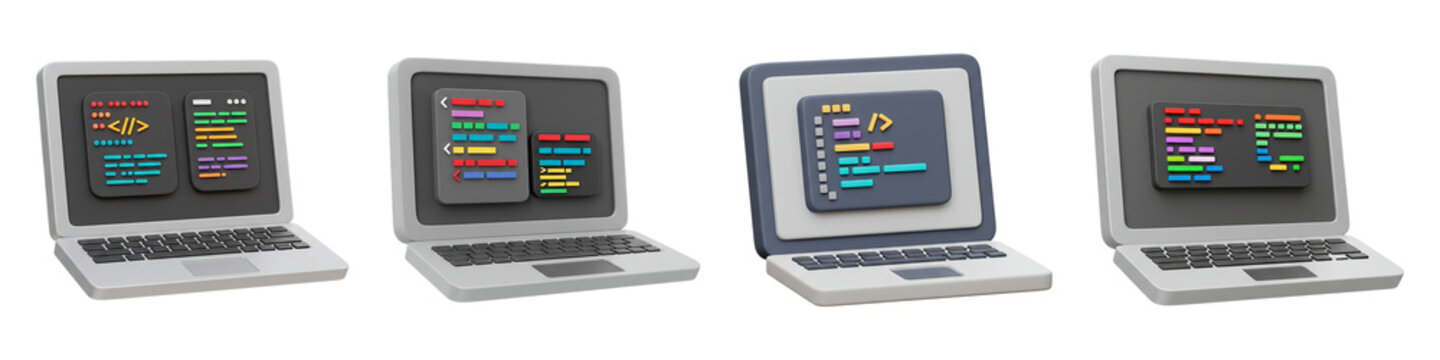 Coding Laptop Screens &ndash; Colorful Programming PNG Clipart Set