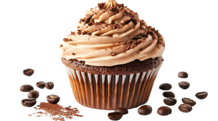 A mocha cupcake with coffee isolated on white background 