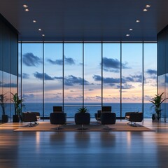 Modern penthouse lounge with ocean view