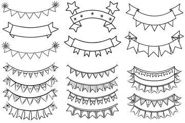 Festive banners outline vector illustration isolated on white background.