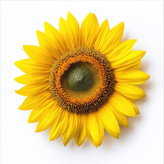 Obraz premium Sunflower flower with large yellow petals and dark textured center classic floral beauty isolated on a white background