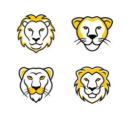 Set of lion head mascot on white background