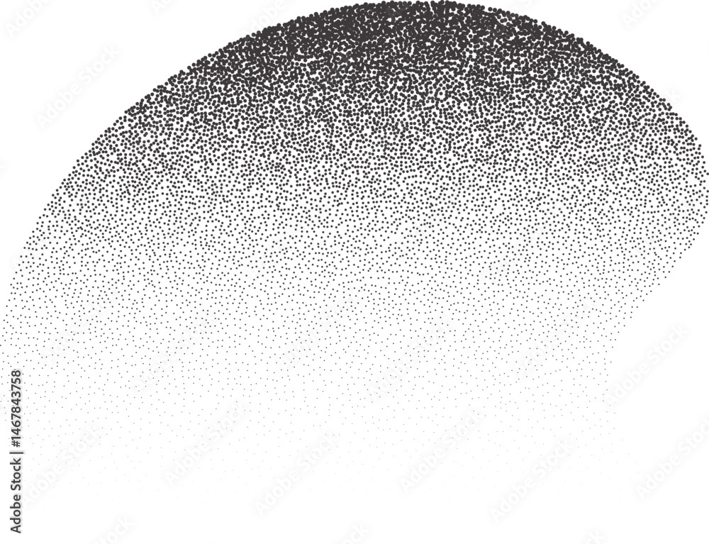 Poster grainy dotted abstract shape. noisy gradient with black stipple shadow. liquid figure with dotted fa