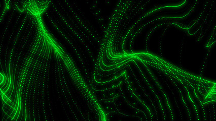 Abstract digital concept of green colored wavy dots with motion