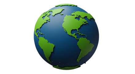 Realistic 3D Earth Rendering with Oceans and Continents on Clean Background

