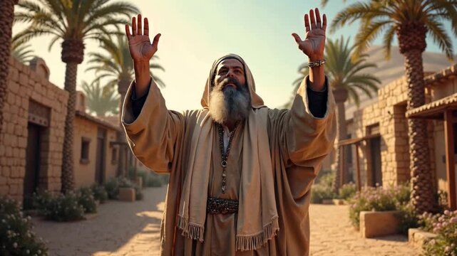 Prophet Elijah preaching and praying in the street