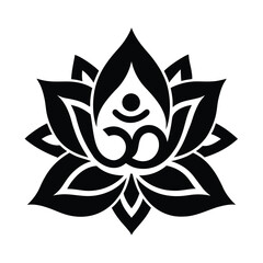 Black and white lotus flower with om symbol vector illustration perfect for spiritual meditation and wellness designs