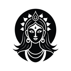 Black and white illustration of the hindu goddess durga representing power and protection for indian festivals