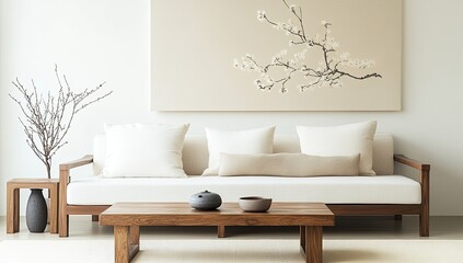 Modern Minimalist Living Room with Beige and Wood Accents