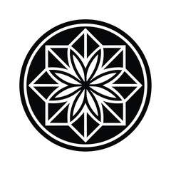 Fototapeta premium Abstract black and white geometric flower design enclosed in a circular frame perfect for decorative purposes