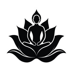 Elegant silhouette of a meditating figure in a lotus flower representing peace spirituality and enlightenment