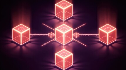Abstract design with glowing red cubes.