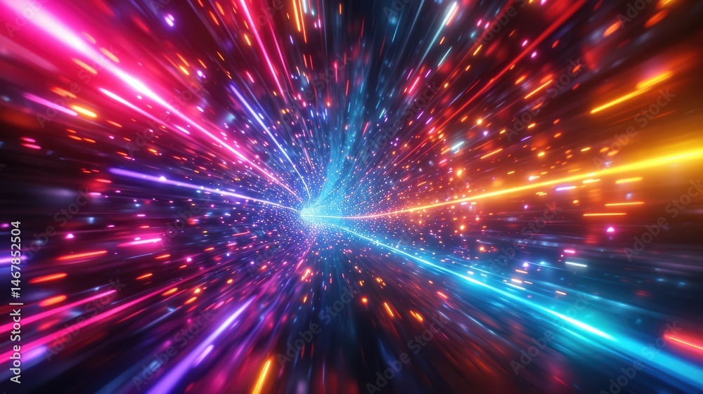 Poster abstract of line glowing vivid light with fractal style effect. futuristic style vortex or portal sc