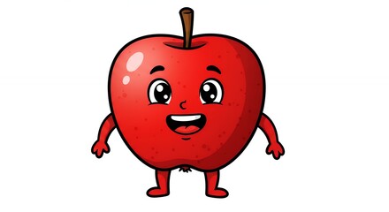 Obraz premium Cute cartoon red apple character illustration