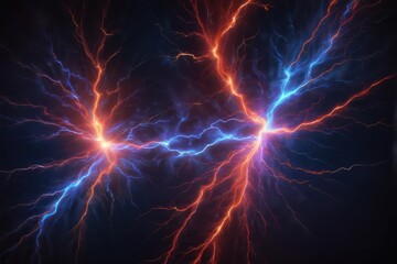 Abstract red and blue plasma lightning streaks, vibrant energy background , intense, vibrant, science