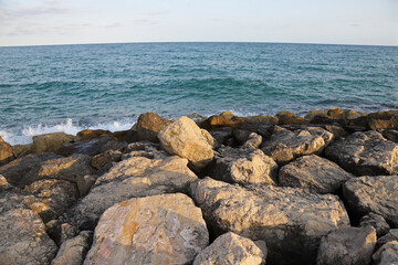 Coastal large sea rocks of wild nature