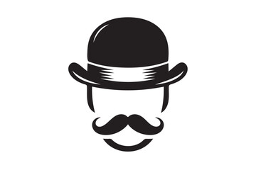 Bowler Hat Face icon silhouette illustration on white background.