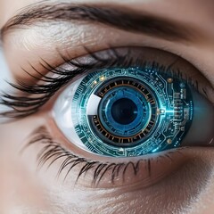 Cyborg Eye Close-up of Futuristic Bionic Eye Implant
