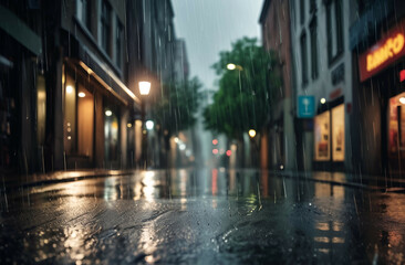 Naklejka premium night view of the city. Rain on the street background