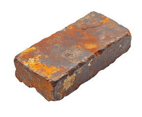 Rusty brick found in urban environment still life isolated on transparent background