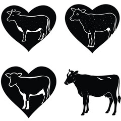 Dairy Cow Silhouette Vector Art Black And White Agricultural Design Elements