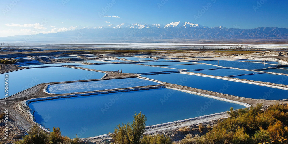 Poster Aerial view of lithium mining ponds in desert landscape Generative AI