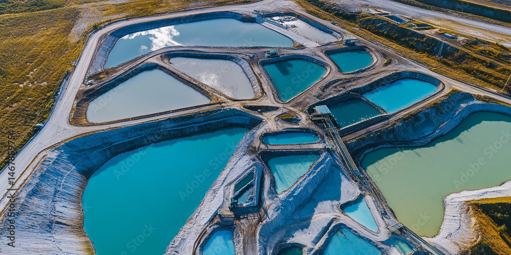 Poster Overview of lithium mining ponds from above Generative AI