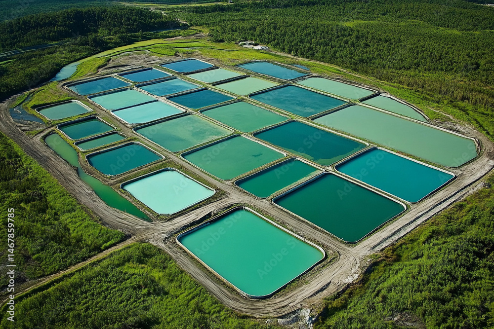 Poster Overview of lithium mining ponds in an industrial area Generative AI