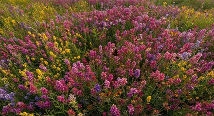 Field of colorful wildflowers in bloom creating a vibrant natural scene.