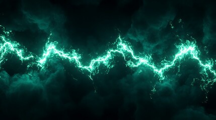 Fototapeta premium Striking turquoise lightning through dark clouds