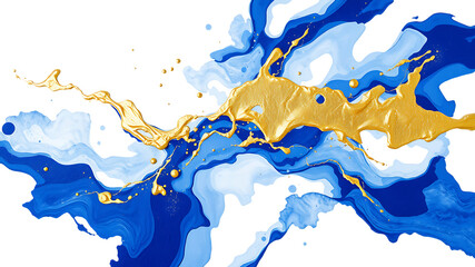 Obraz premium Abstract Blue and Gold Paint Splashes on Transparent Background