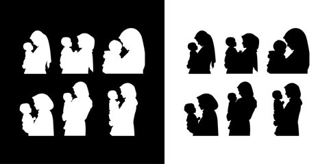 Silhouette of nine mothers holding their children.