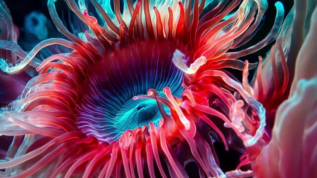 Vibrant sea anemone under water, close-up view