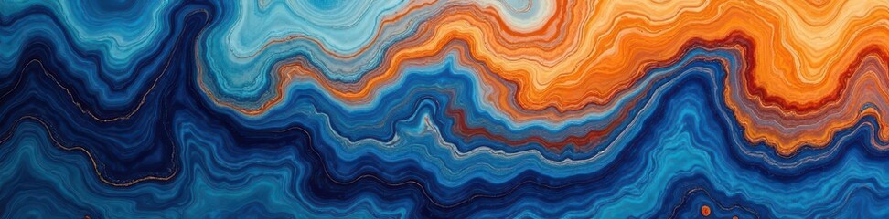 Fototapeta premium Swirling blue and orange ceramic glaze, abstract texture , modern, dynamic, element