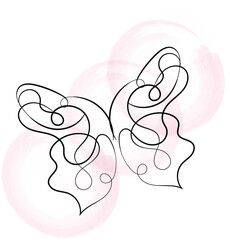 Pink love illustration with winged heart, doves, and butterfly design 