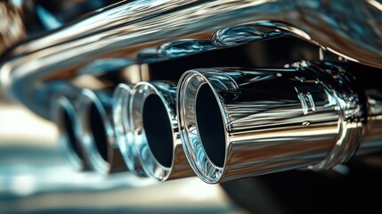 Gleaming automotive exhaust system showcasing power and performance detail