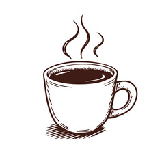 Obraz premium Hot coffee cup hand drawn illustration, brown tones, for cafe menus