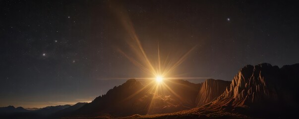 A single, luminous golden beam ascends from earth into a starlit night , upward, nature